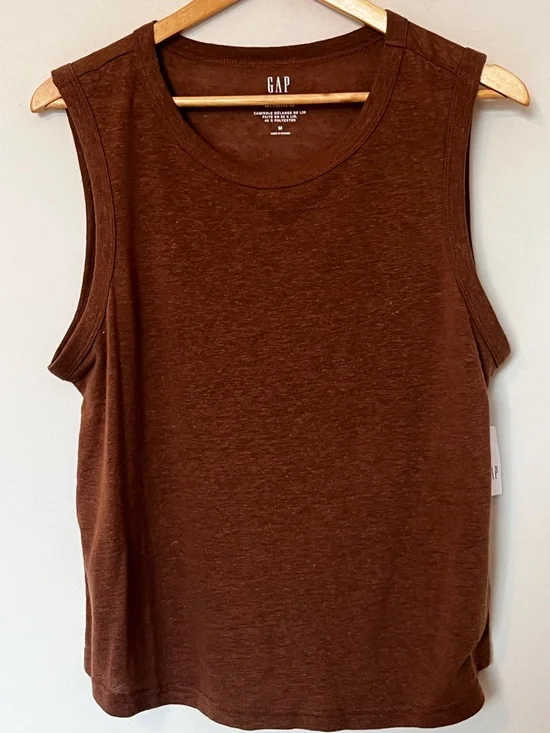 GAP Brown Slub Linen Blend Tank M | The Boys Wardrobe | NWT | Relaxed Fit - Picture 3 of 8